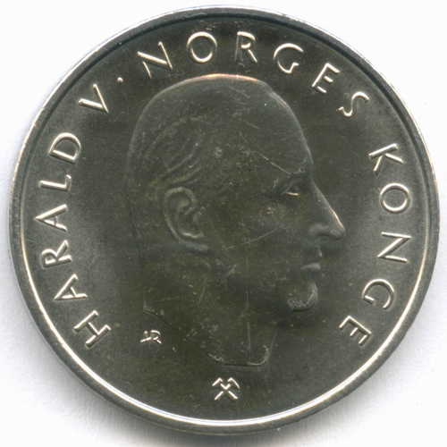 5 крон 1995 год. Норвегия. 1000 лет чеканке монет Норвегии. Медно-никель AU