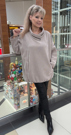 Туника-блузон из микро вельвета с молнией в хомуте