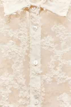 ZARA ТОП С РЕЛЬЕФНЫМ ЦВЕТОЧНЫМ УЗОРОМ, КРЕМОВЫЙ