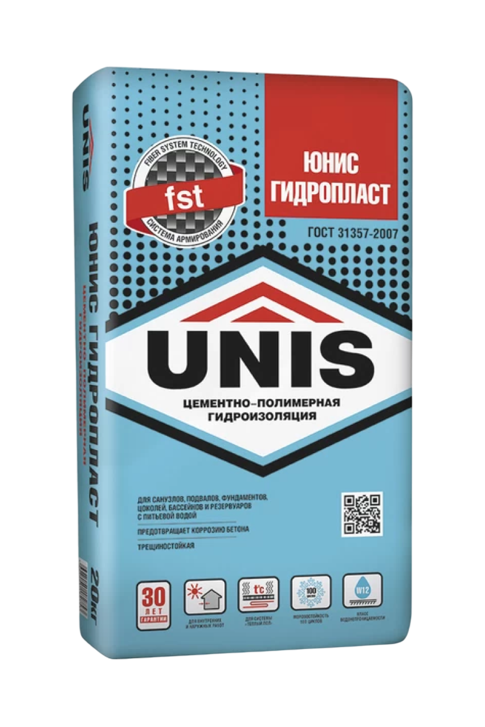 Армированная цементно-полимерная гидроизоляция UNIS ГИДРОПЛАСT W12 20 кг