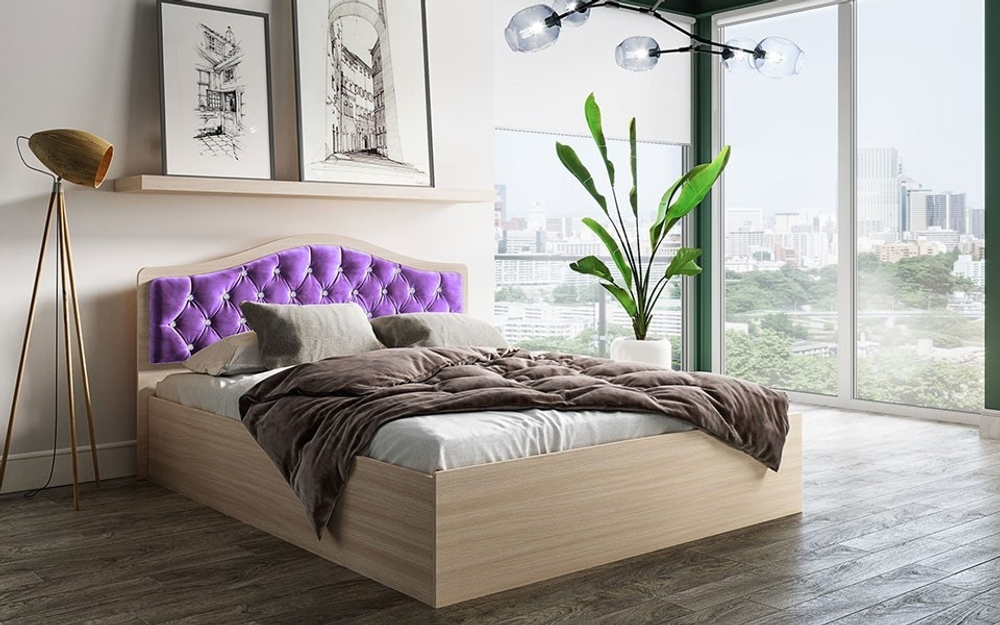 Кровать с подъемным механизмом Дели 160х200, дуб сонома/сирень