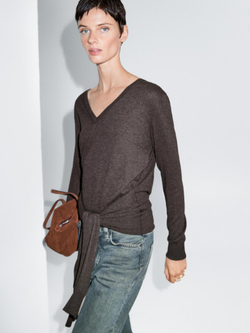 Massimo Dutti Трикотажный свитер с многофункциональными рукавами, коричневый