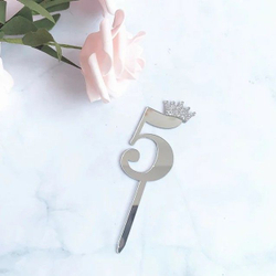 Топпер акриловый  «Цифра 5» (10,5 см, серебряный)