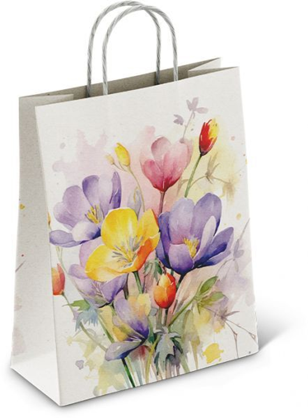 Пакет подар. бумажн. 25*22*12 см, 100 гр/м2 Крокусы, крученые ручки
