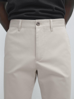 Massimo Dutti Зауженные брюки из смесовой хлопковой ткани, бежевый