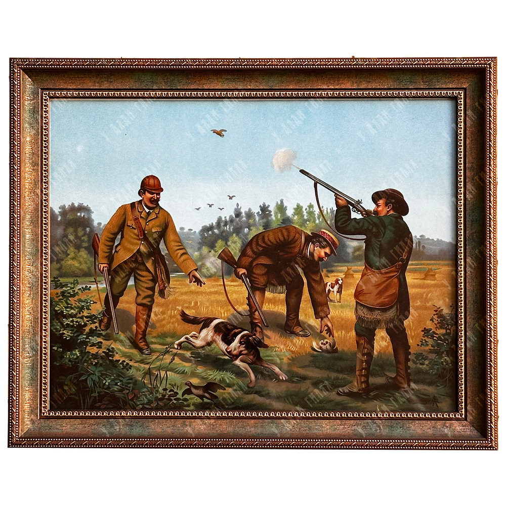 Соваж, А.С. Охота на куропаток. Хромолитография. Германия, 1890-е