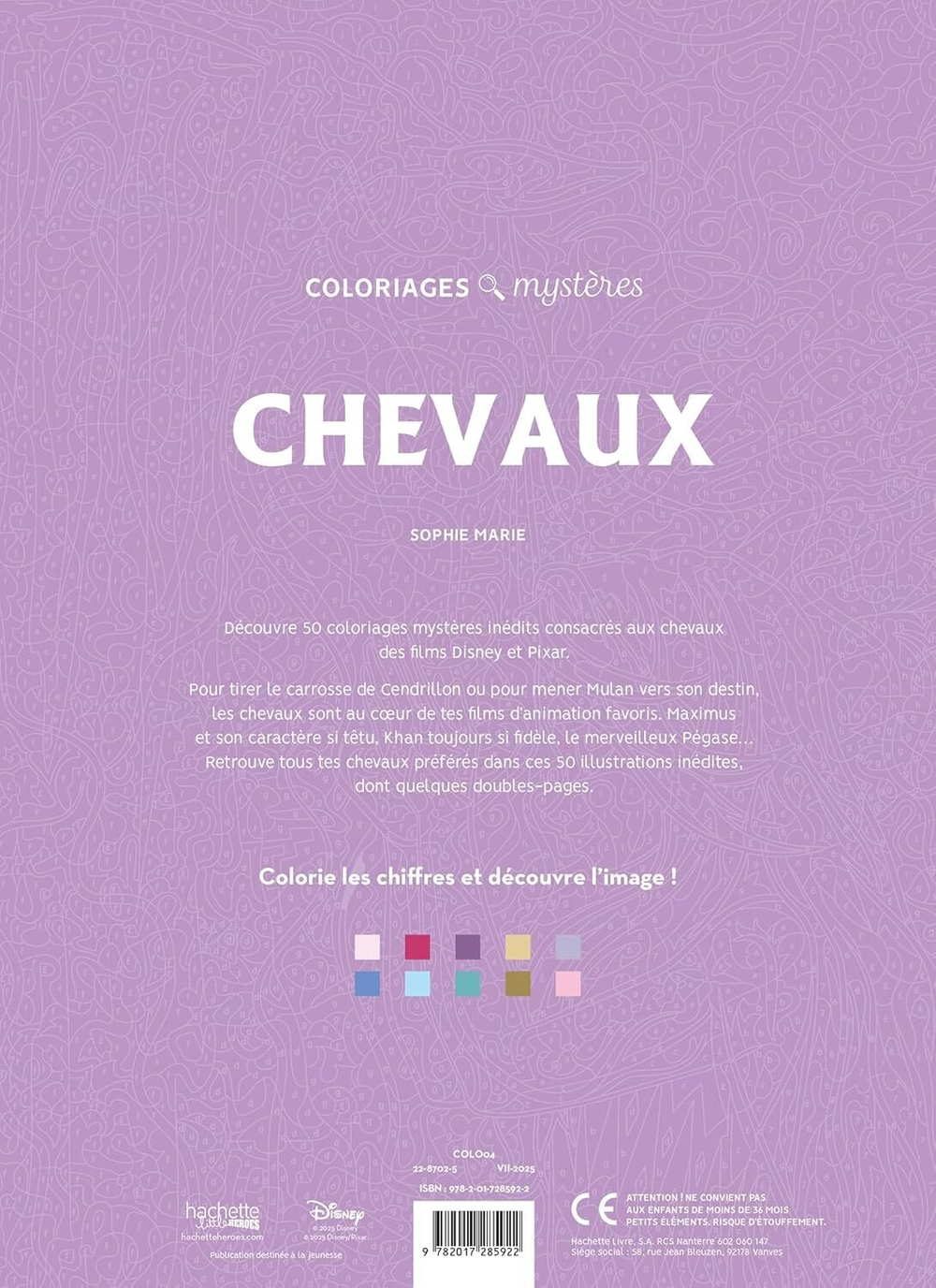 Hachette раскраска по номерам Coloriages mystères Disney - Chevaux, 112 стр.