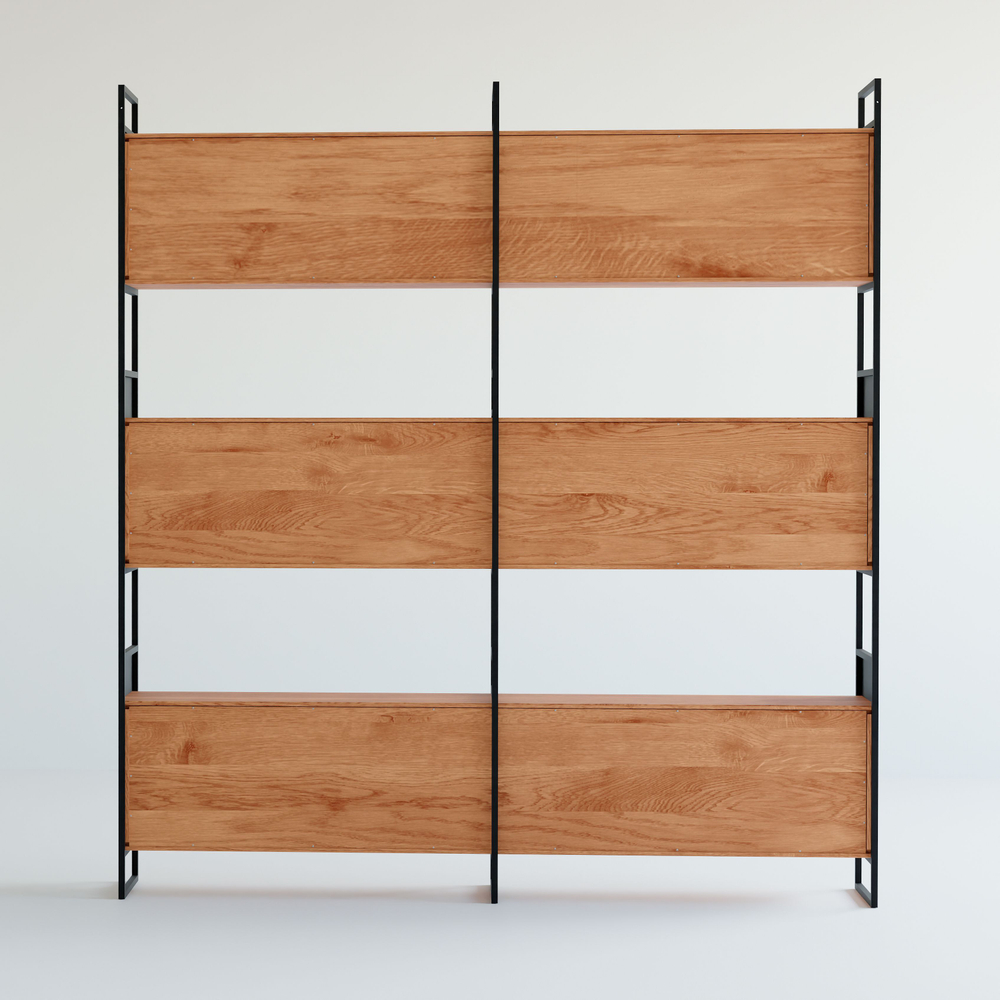 Стеллаж из массива дуба с 3 полками Бьерн 195х35х180 см, с металлом