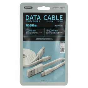 Кабель USB - MicroUSB Remax RC-062m (плоский, комплект 1 м. и 160 мм.) Белый