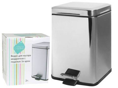 Ведро для мусора 6л квадратное с педалью хром