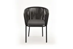 "Бордо" стул плетеный из роупа, каркас алюминий темно-серый (RAL7024) муар, роуп серый 15мм, ткань серая 017