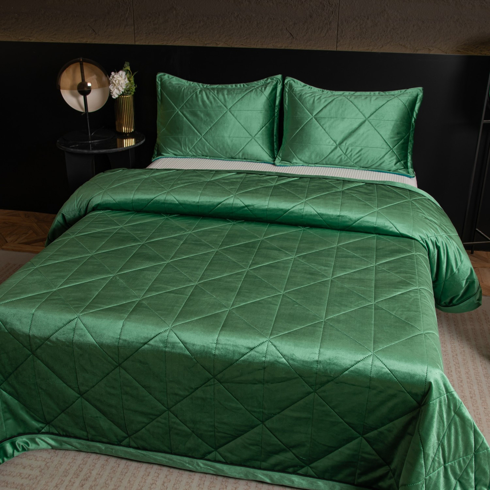 Велюровое покрывало в клетку OVL049, размер 160*220, наволочка 50-70 1 шт