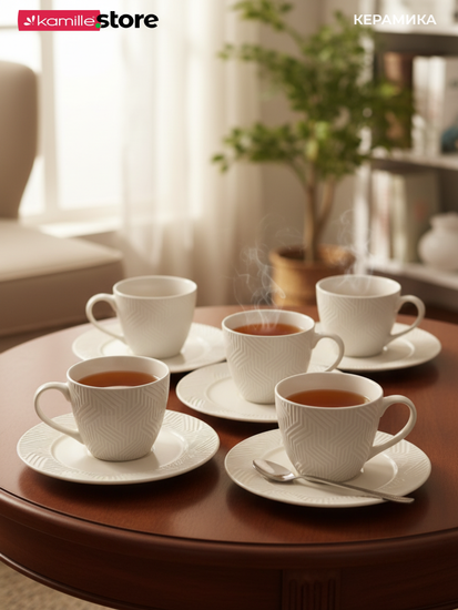 Чайный сервиз 250 мл. 12 предметов, на 6 персон, керамика