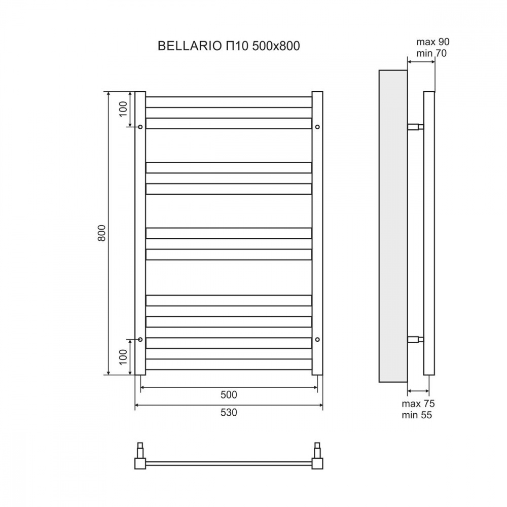 Полотенцесушитель водяной Lemark Bellario П10 LM68810BL 500x800, черный