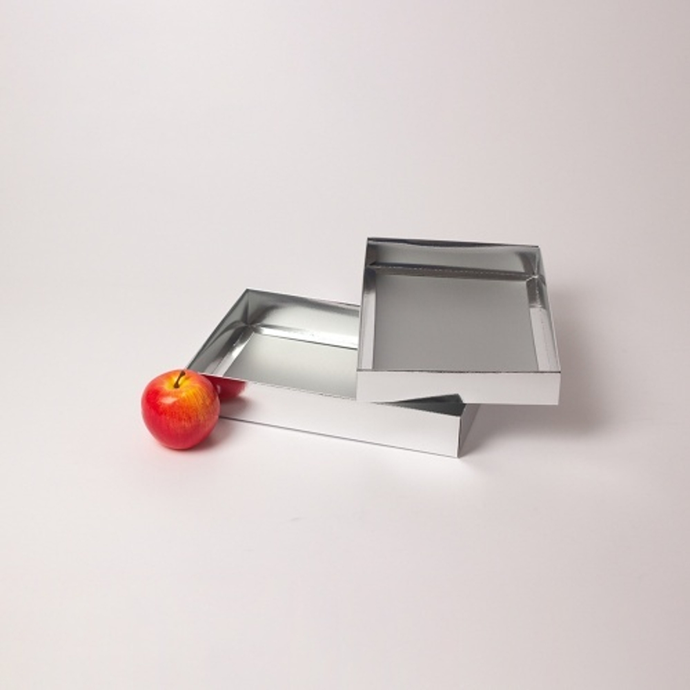 Коробка крышка-дно 30x5x20, серебро, картон глянцевый