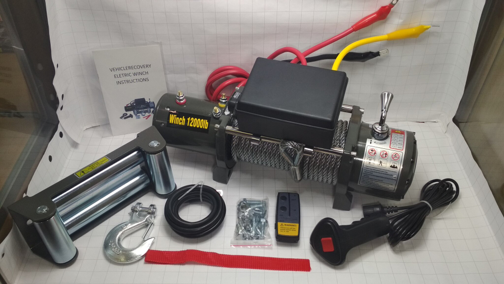 24V - 12000 Lbs (Сталь) / Лебедка 12000Lbs (сталь, 24 вольта) автомобильная, Electric Winch 24v / 12000LBS с роликами / 5443 кг со стальным тросом
