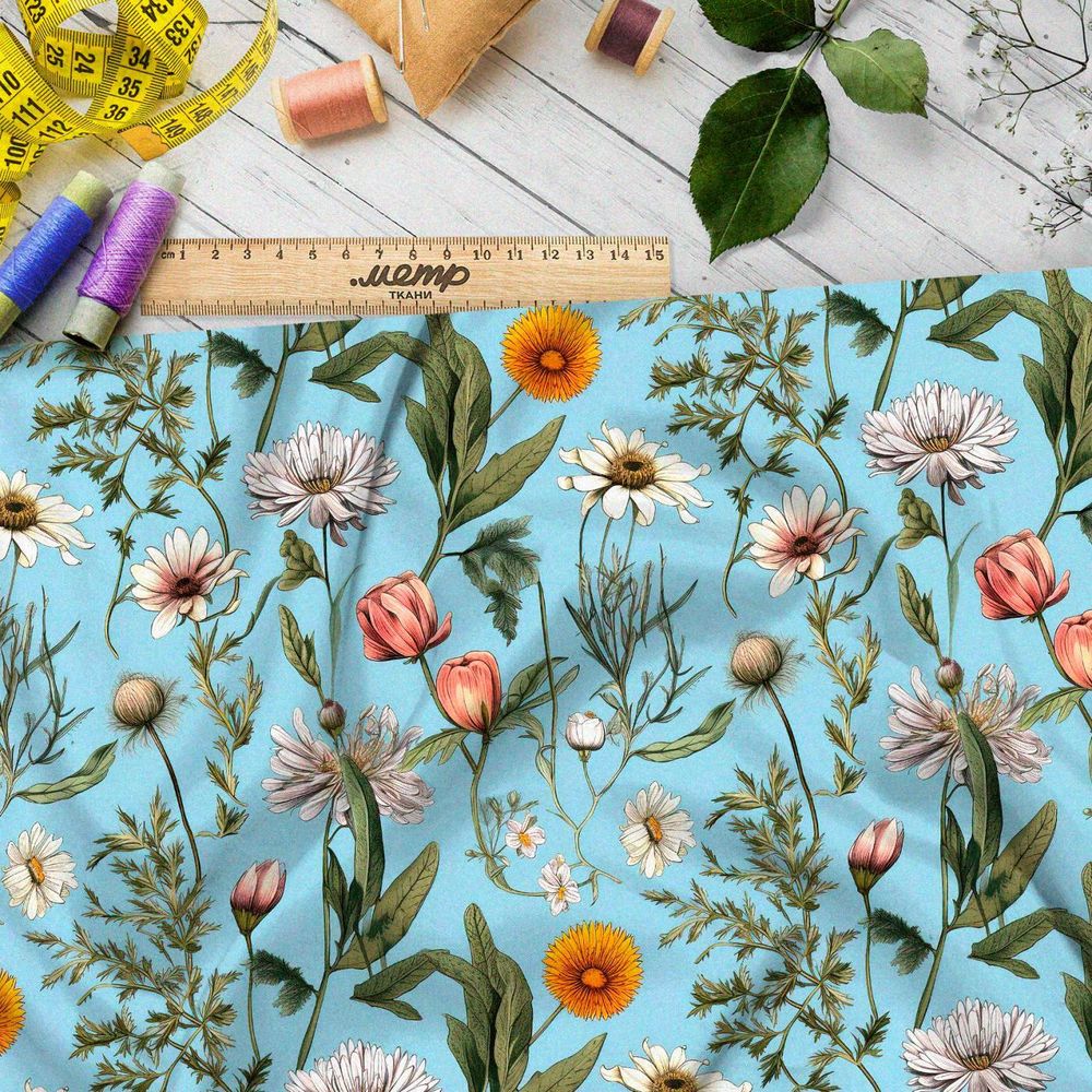 Ткань премиум таффета полевое разноцветие