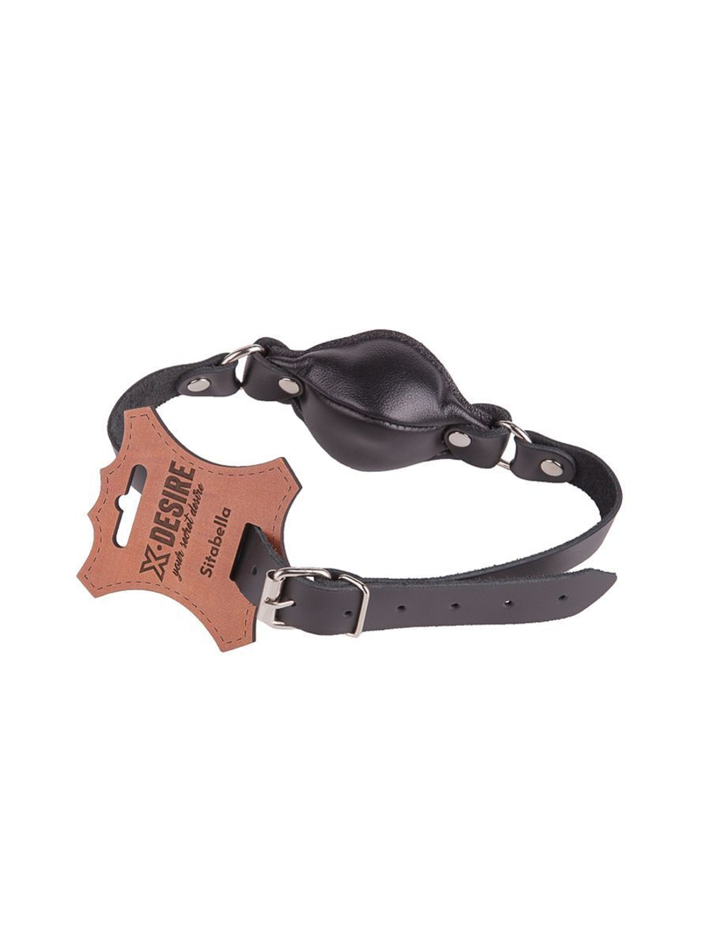 Чёрный кожаный кляп на регулируемых ремешках (Цвет: черный)