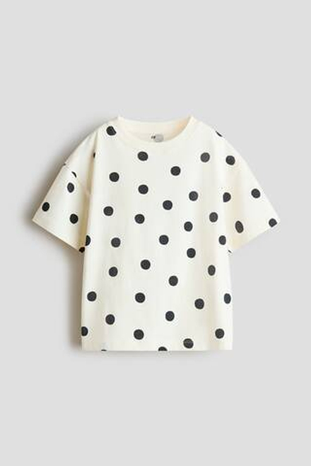 H&M Футболка в рубчик с принтом, белый
