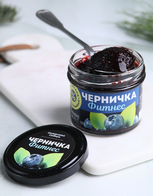 Джем ЧЕРНИЧКА ФИТНЕС / 100 г / без сахара / банка / Солнечная Сибирь