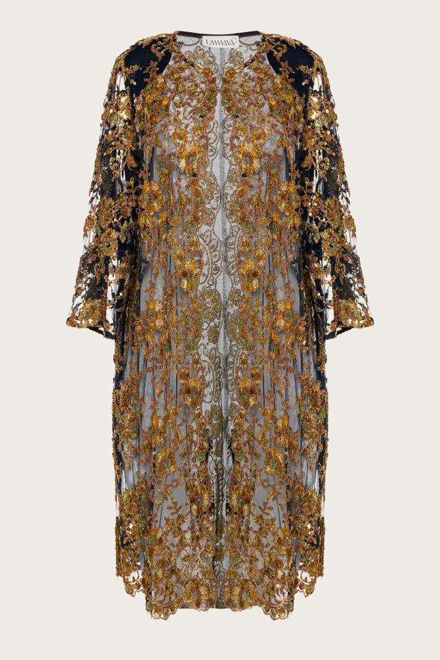 Черно-золотая кружевная накидка с вышивкой