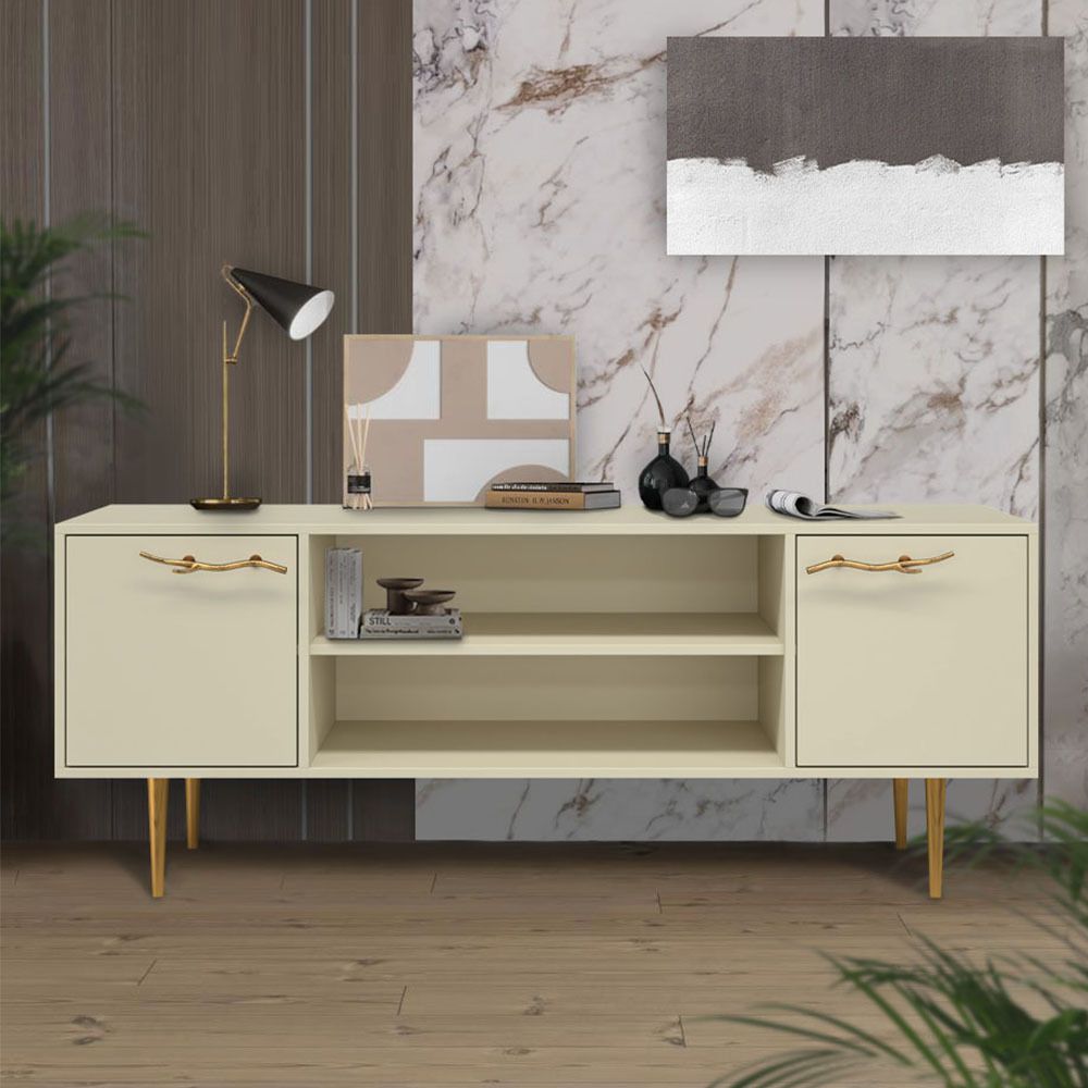 Тумба под ТВ Арт Колор matte 155см Стайл Голд Серый шелк матовый