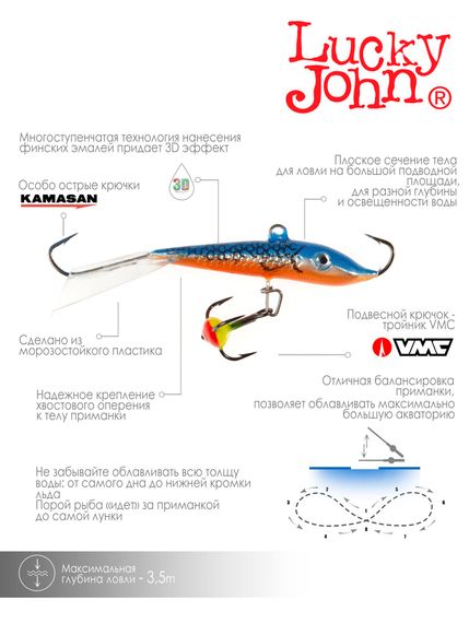 Балансир Lucky John FIN 3 с тр. 40мм/45H блистер
