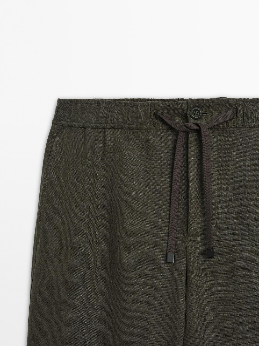 Massimo Dutti Брюки-джоггеры из 100% льна, темно-зеленый