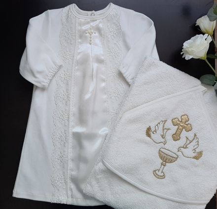 Крестильный набор 62-68  "Золотое мерцание" с крыжмой 80*80см