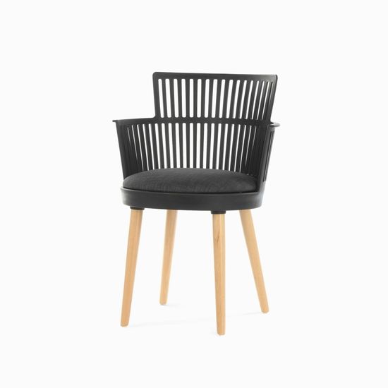 Стул Trinidad черный пластик с подушкой, ножки деревянные 