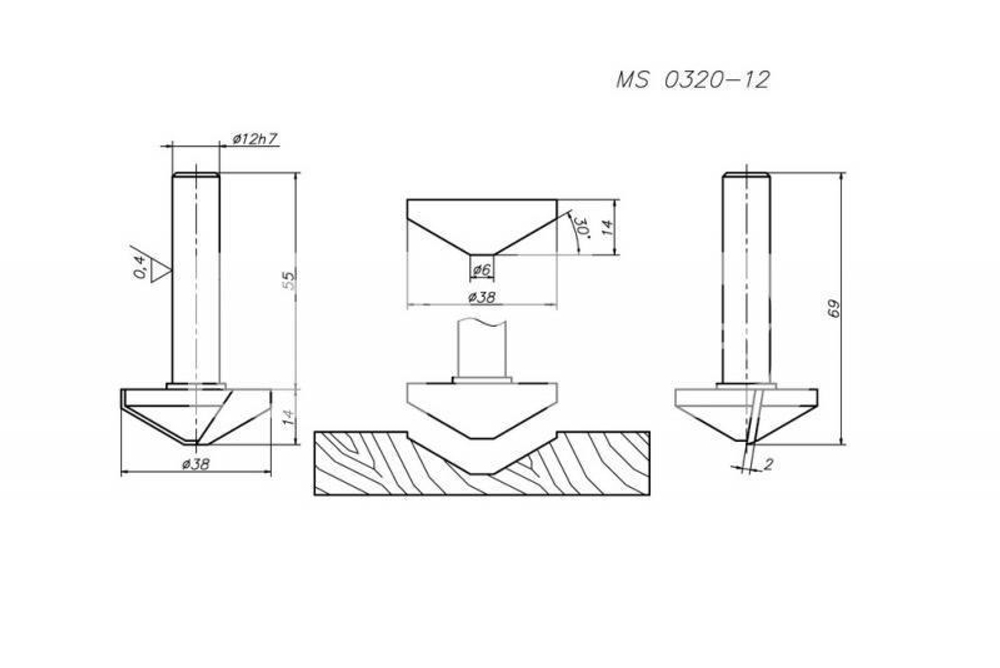 PCD фреза D.38x14x69 S.12