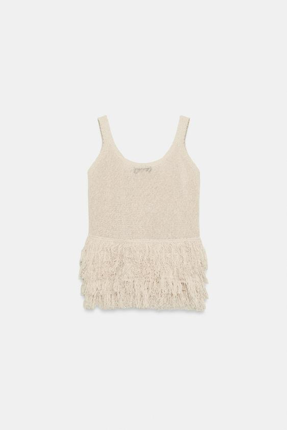 ZARA ТРИКОТАЖНЫЙ ТОП С БАХРОМОЙ, ЭКРЮ
