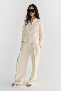 ZARA БЛЕЙЗЕР ИЗ 100% ЛЬНА — ZW COLLECTION, ЭКРЮ