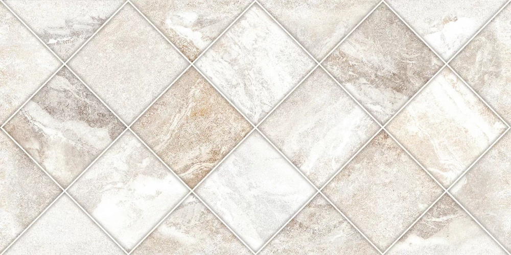 Настенная плитка Alma Ceramica TWU2550PRS14 Persey 24.9x50 белая / бежевая матовая / рельефная под камень / мозаику