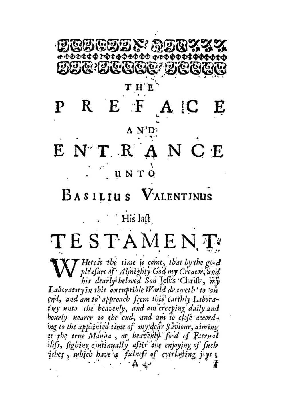 The last vvill and testament of Basil Valentine, monke of the order of St. Bennet | B. Valentinus