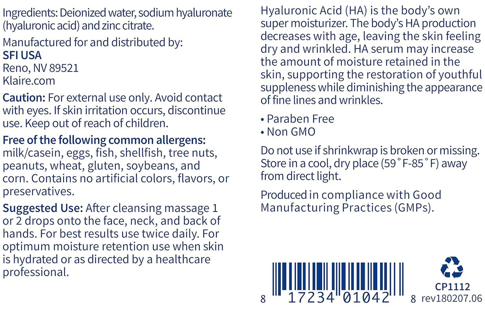 SFI/Klaire Labs - HA Serum Highly Concentrated - 30 ml