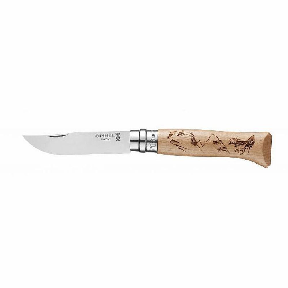 Нож Opinel №8 Alpine adventures, нержавеющая сталь, рукоять дуб, гравировка пеший туризм