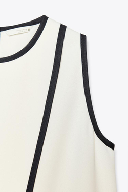 ZARA ТОП ИЗ КРЕПА С КОНТРАСТНОЙ ОКАНТОВКОЙ, ЭКРЮ/ЧЕРНЫЙ