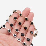 Цепь в цапах "Афродита", 6,5мм, черное ювелирное стекло, позолота