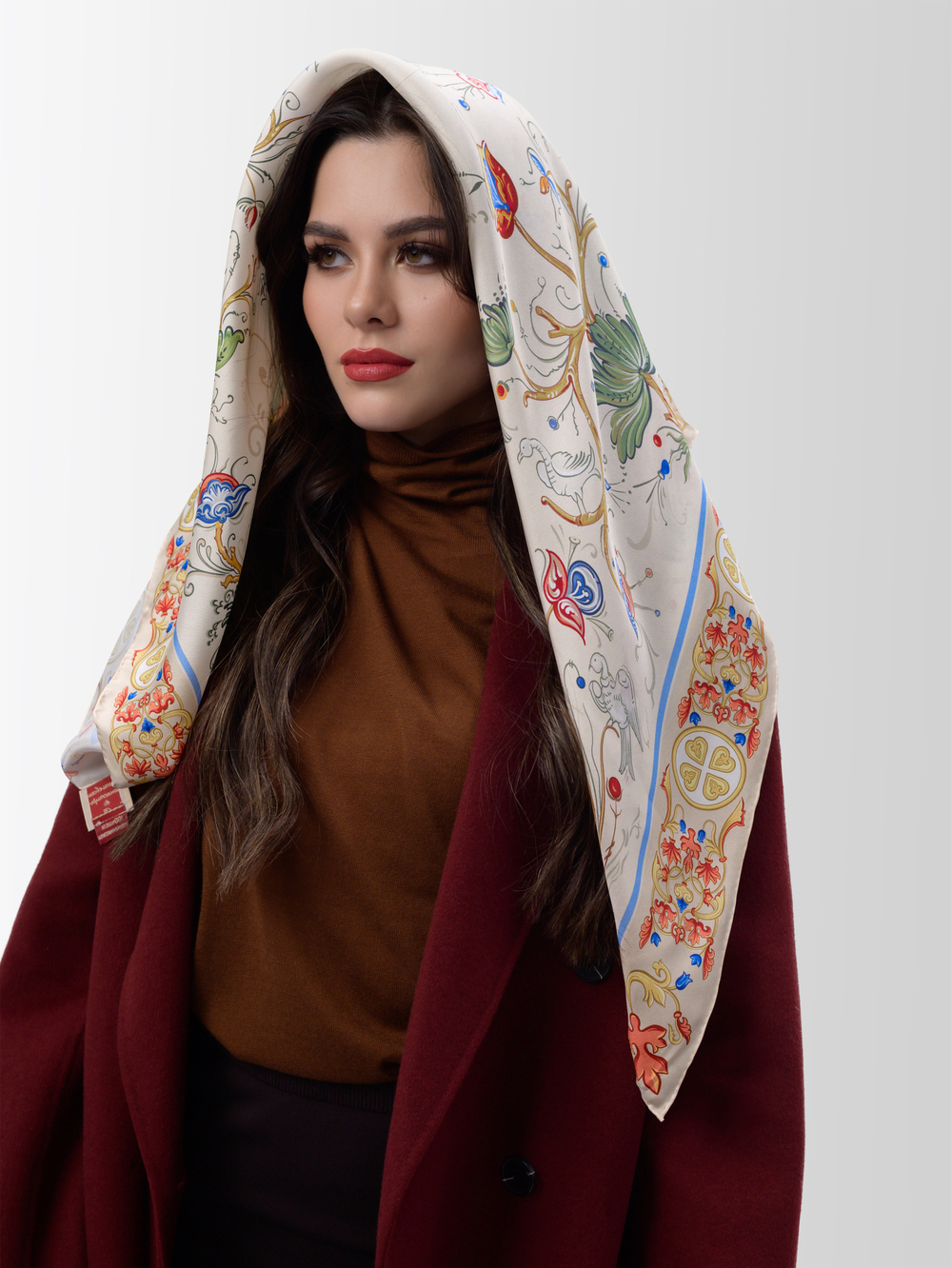 Платок «Зачатьевская роспись. Райский сад» 100% шёлк