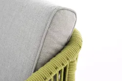 "Канны" диван 2-местный плетеный из роупа, каркас алюминий светло-серый (RAL7035) муар, роуп салатовый меланж круглый, ткань светло-серая