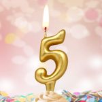 Свеча Цифра, 5, Золото, 6 см, 1 шт.