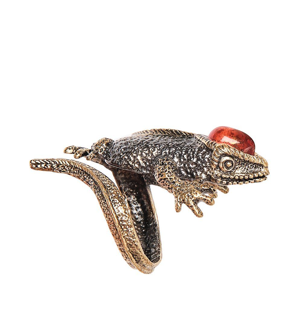 AM-2449 Кольцо «Игуана» (латунь, янтарь)