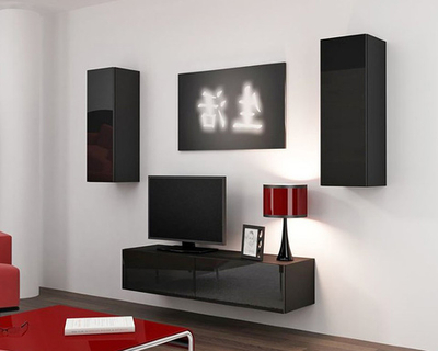 Гостиная Виго 7 МДФ (черная) / Черный 0190 210*42*180 см, Черный   Фиеста