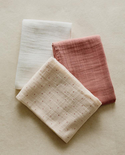 ZARA HOME НАБОР ДЕТСКИХ МУСЛИНОВЫХ САЛФЕТОК (3 ШТ), РОЗОВЫЙ