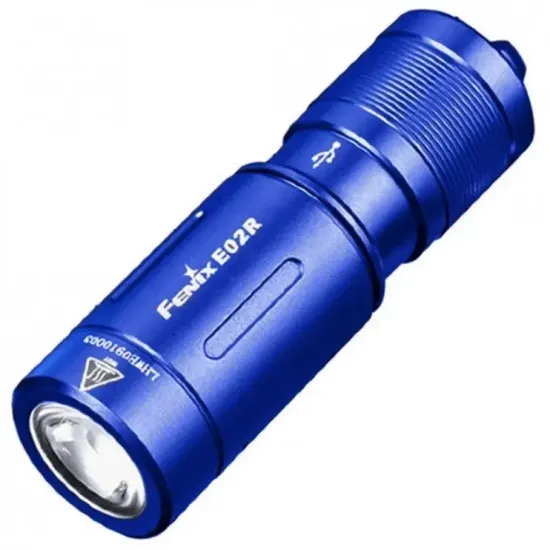 Фонарь FENIX Мод. E02R синий (200лм-49м)(светодиод: Cree XP-G2 S3 белый)(15г)(встроенный аккум.120mAh)