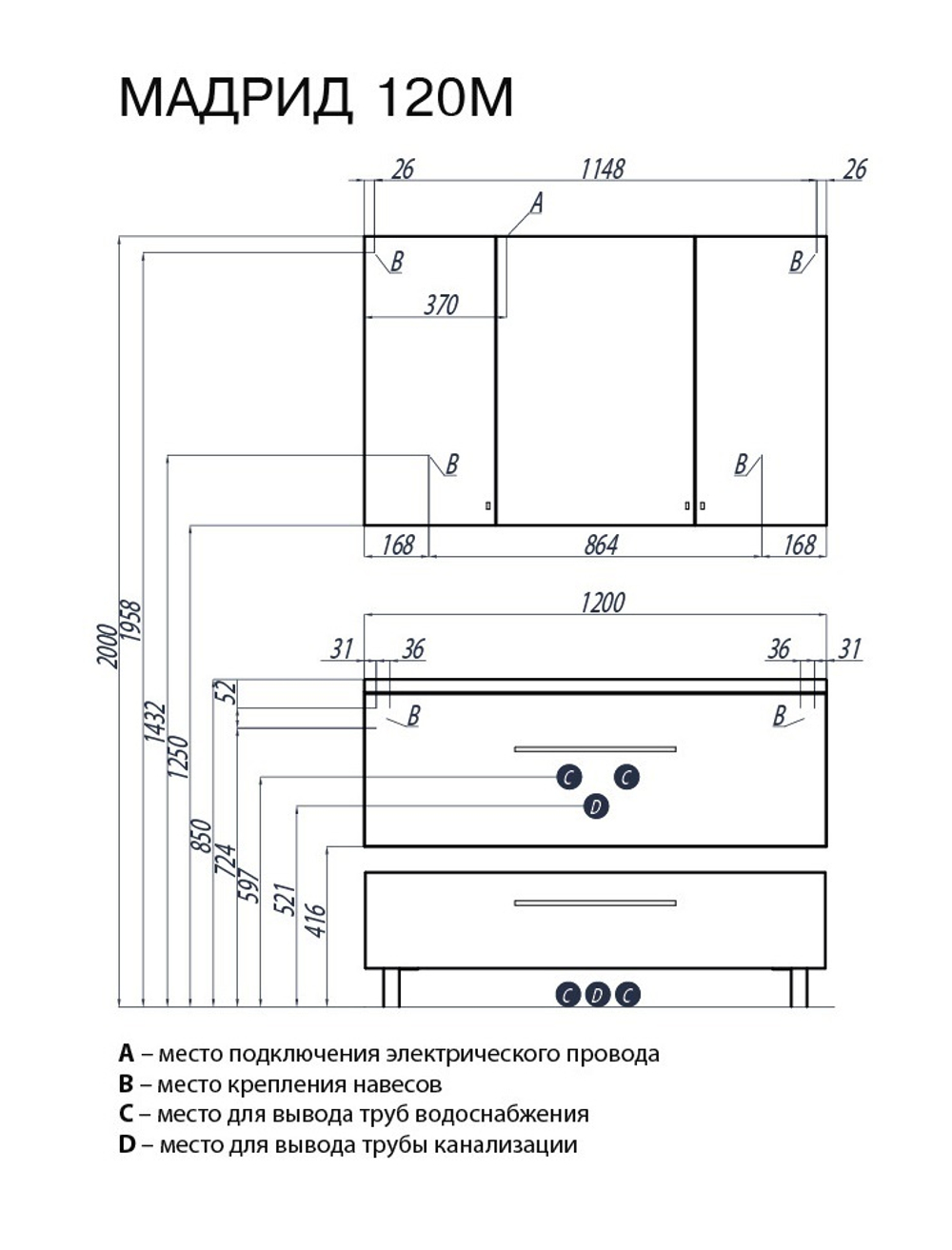 Тумба под раковину Акватон Мадрид 120 М, 1 ящик, белая