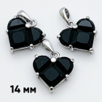 Подвеска Сердце, цвет серебро (родий)+черный, размер 14*14 мм, цена за 1 шт