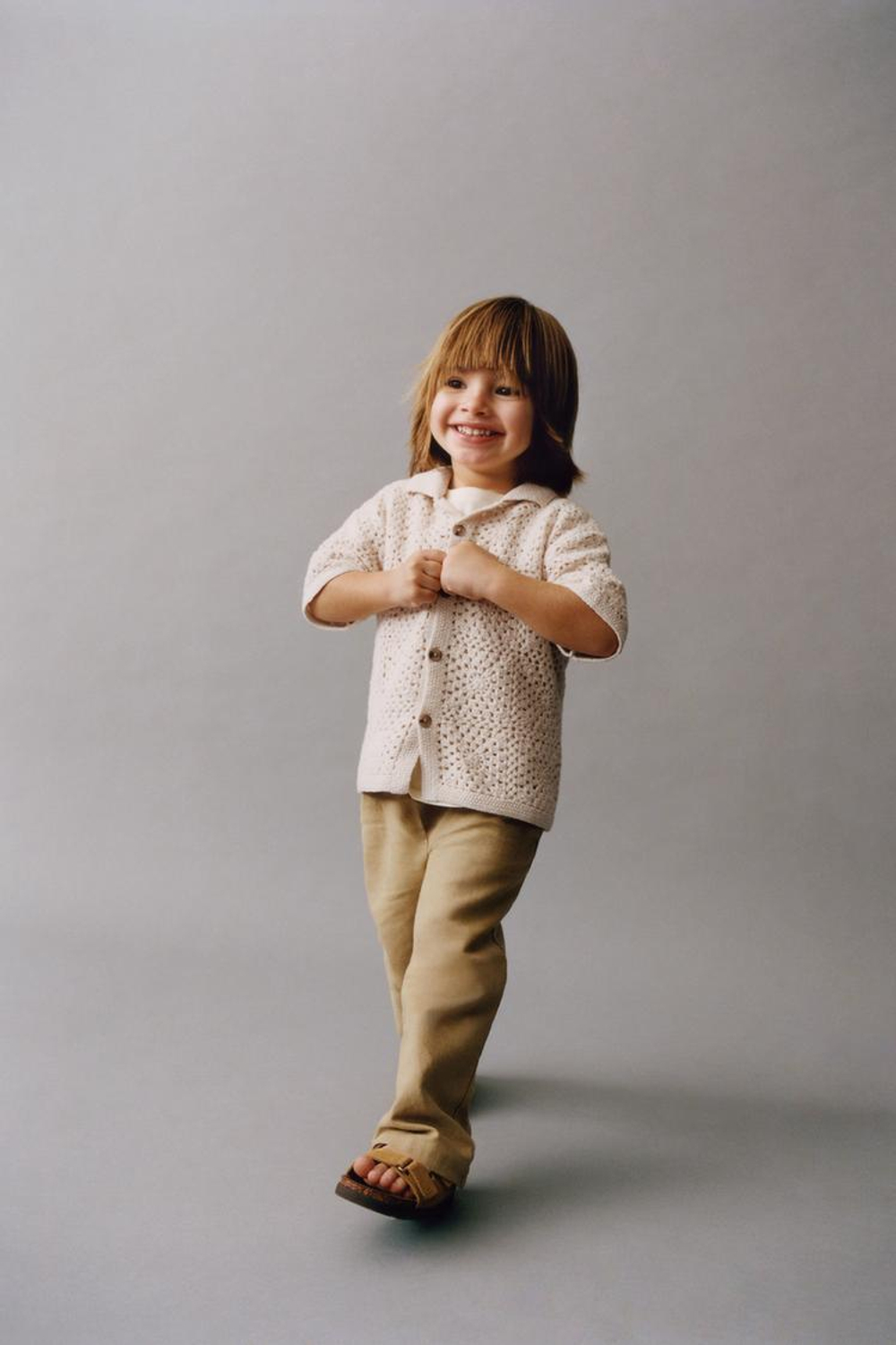 ZARA ТРИКОТАЖНАЯ РУБАШКА ИЗ КРУЖЕВА КРОШЕ, ЭКРЮ