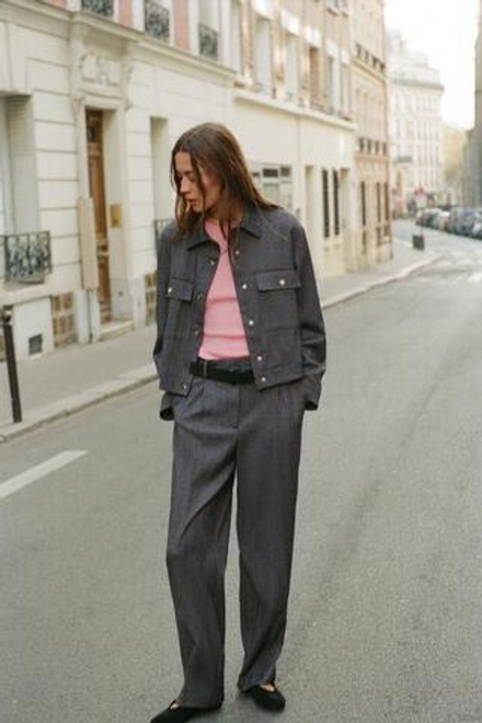 ZARA ПРЯМЫЕ БРЮКИ В ЕЛОЧКУ, СЕРЫЙ